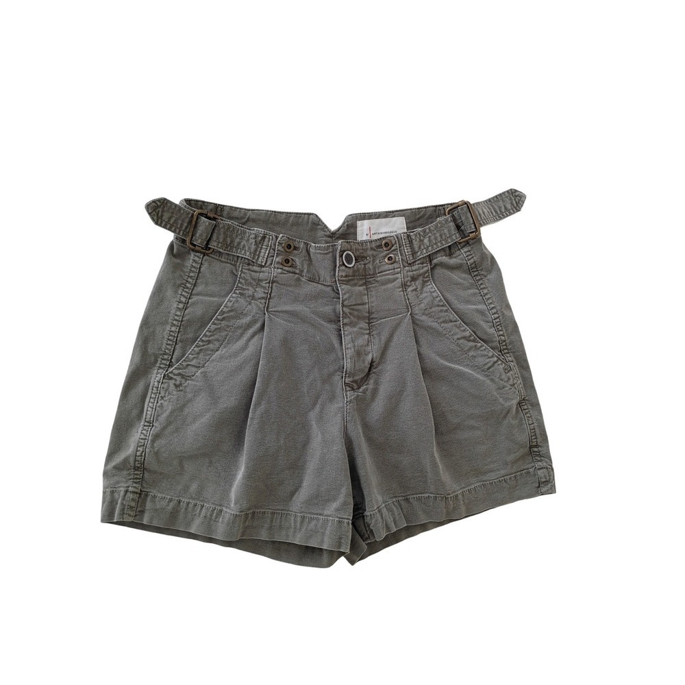 Anthropologie Pilcro Olive Utility Shorts 25 High Rise Side Buckle Cotton Safari